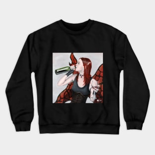 Wine Drinking Fairy Fantasy Illustration Crewneck Sweatshirt